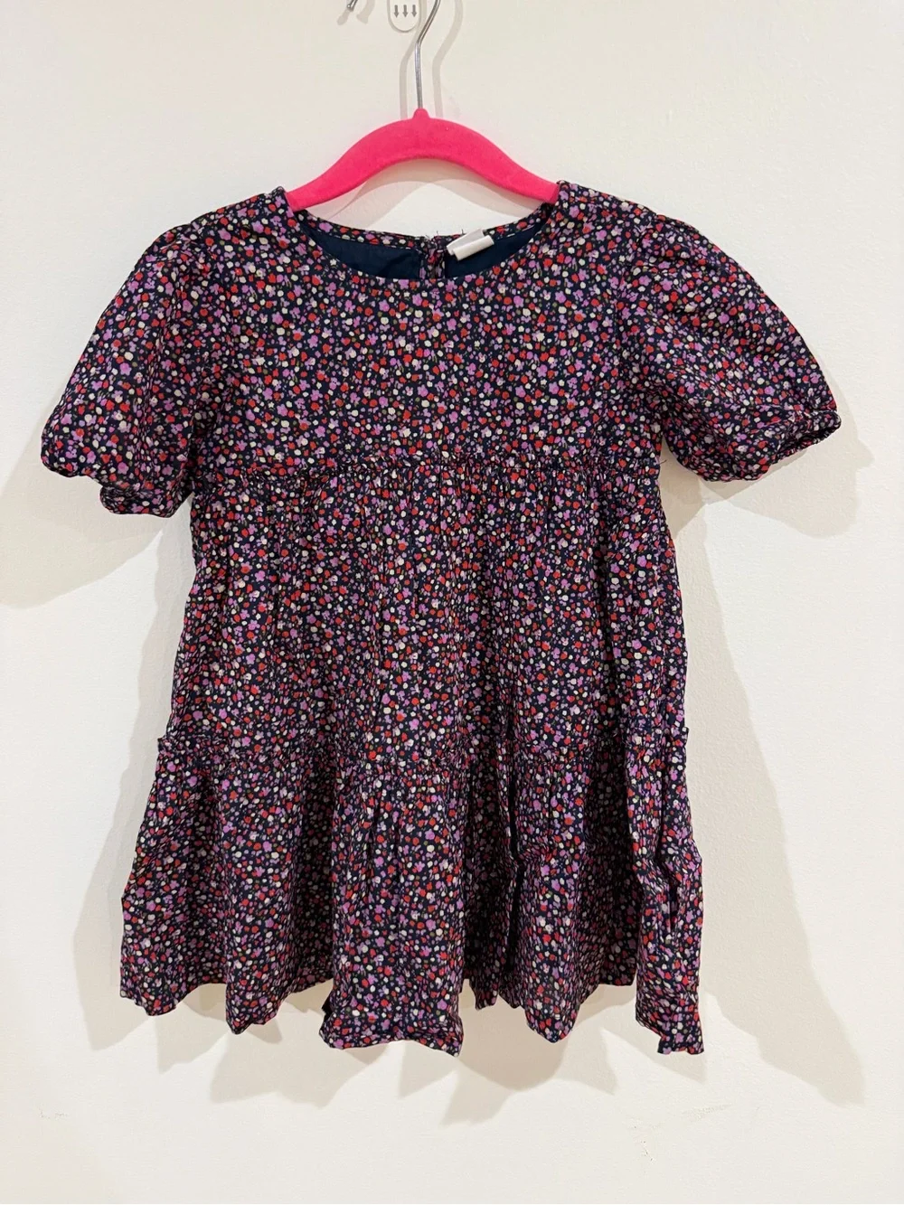 Baby Gap Girls Navy Floral Tiered Puff Sleeve Dress 3Y